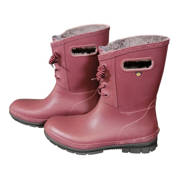 Bogs Amanda Waterproof Faux Fur Lining Plush Burgundy Red Boots Women's Size 10 - Picture 2 of 13